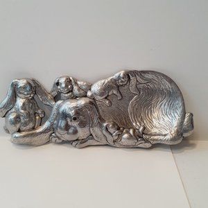 Vintage Arthur Court 1994 Spoon Rest Trinket Tray Bunny Rabbit Family 9 x 3.75